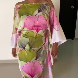 Manta Guajira de Lujo - Estampado Floral Ginkgo en Seda y Chifón